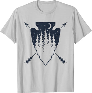 Arrowhead Hunting Pine Tree Moon Scenery Arrowhead Hunter T-Shirt - T-Shirt | Ash