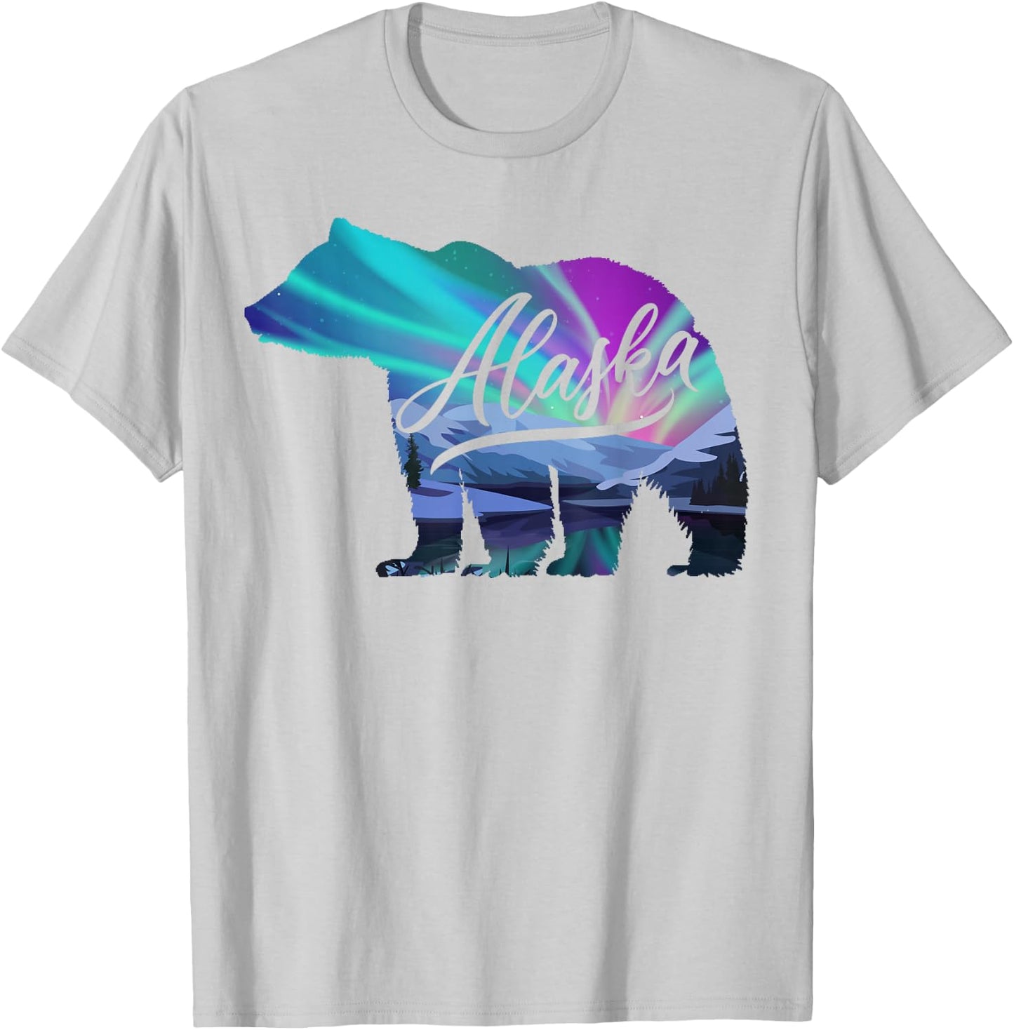 Alaska Alaskan Wildlife Bear Aurora Borealis The Polar Sky T-Shirt - T-Shirt | Ash