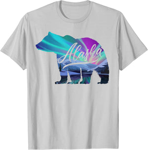 Alaska Alaskan Wildlife Bear Aurora Borealis The Polar Sky T-Shirt - T-Shirt | Ash