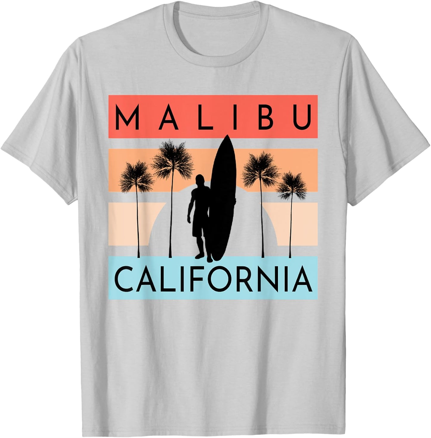 Malibu California Beach Surfing Ocean Summer Vacation Retro Men Women Kids T-Shirt - T-Shirt | Ash