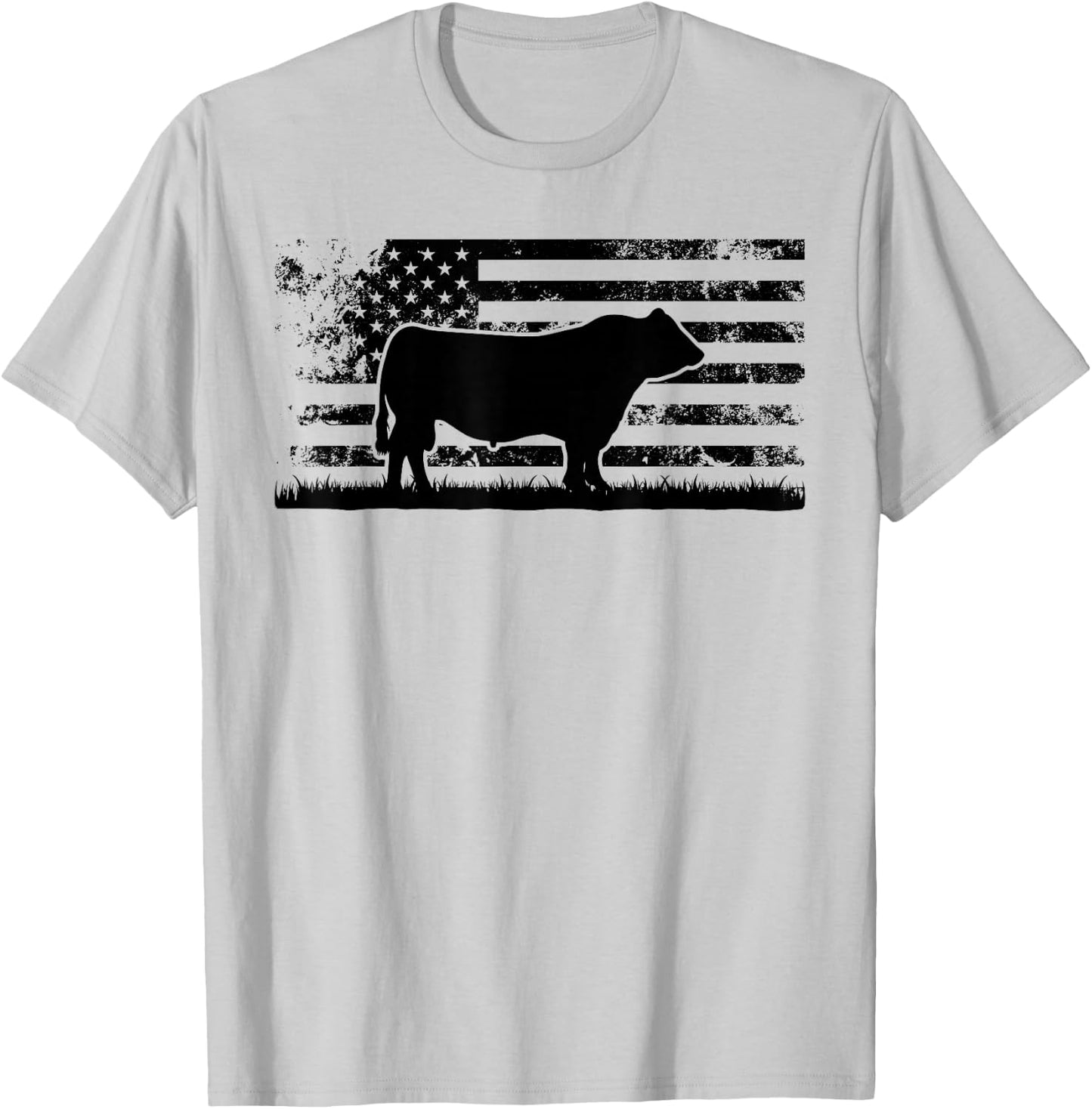 USA American Flag - America Cow Black Angus Rancher T-Shirt - T-Shirt | Ash