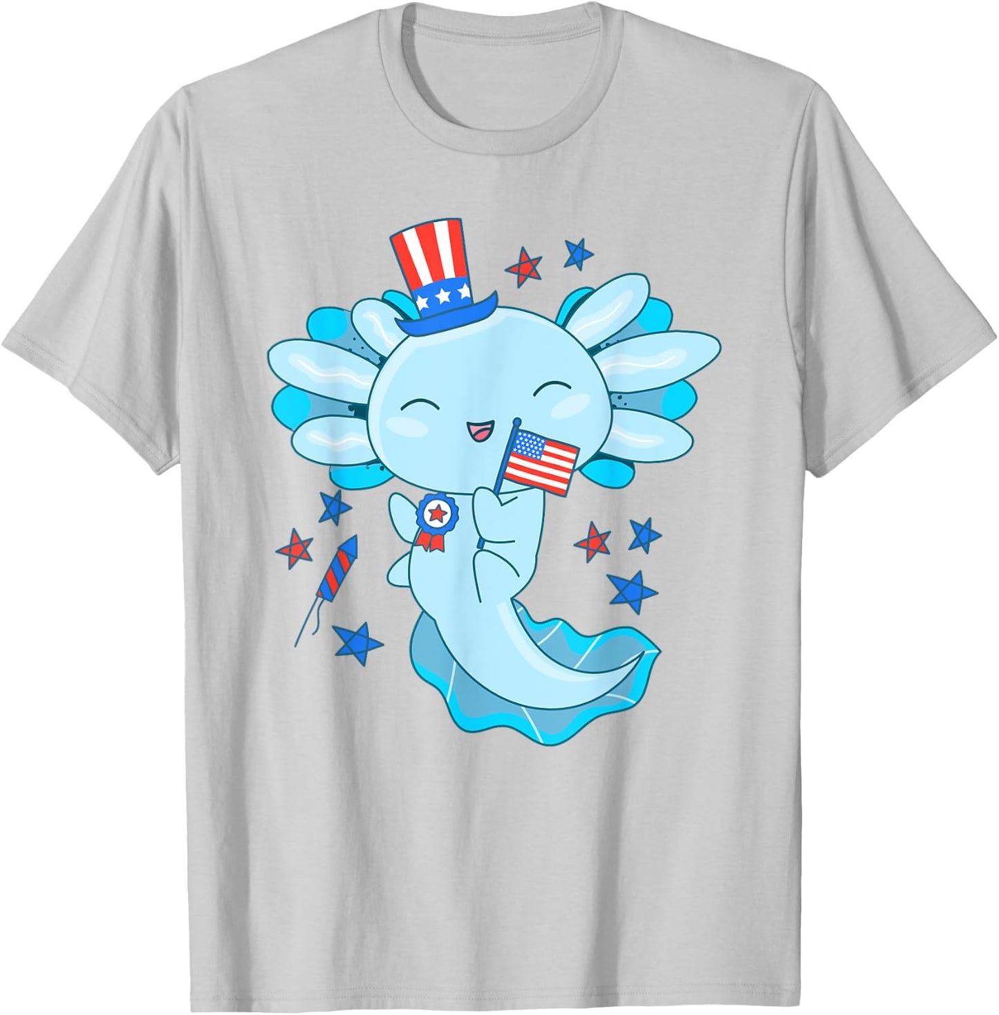 American Axolotl 4th Of July US Flag Patriotic Axolotl USA T-Shirt - T-Shirt | Ash