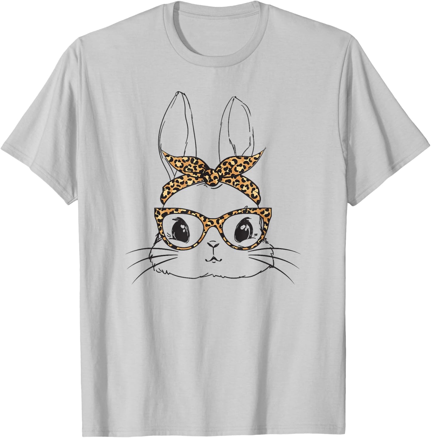 Women Easter Day Cute Bunny with Leopard Glasses T-Shirt - T-Shirt | Ash