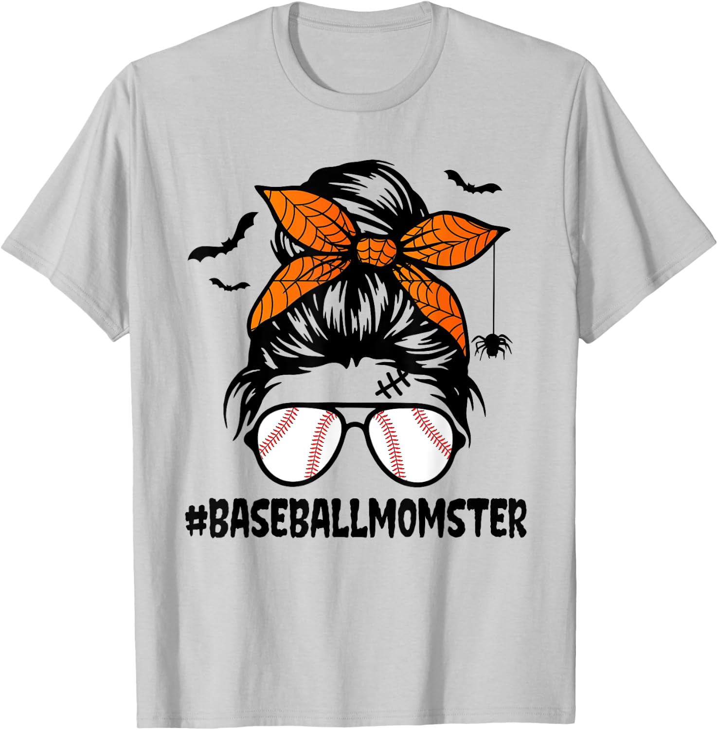 Baseball Momster Shirt Halloween Mom Messy Bun T-Shirt - T-Shirt | Ash