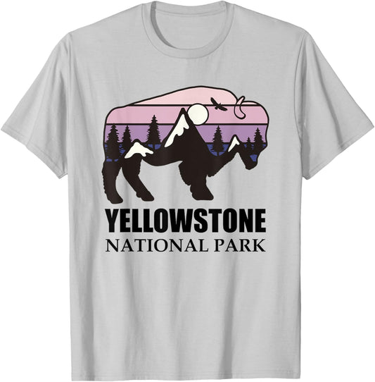 Retro Bison Yellowstone National Park Vintage Buffalo T-Shirt - T-Shirt | Ash