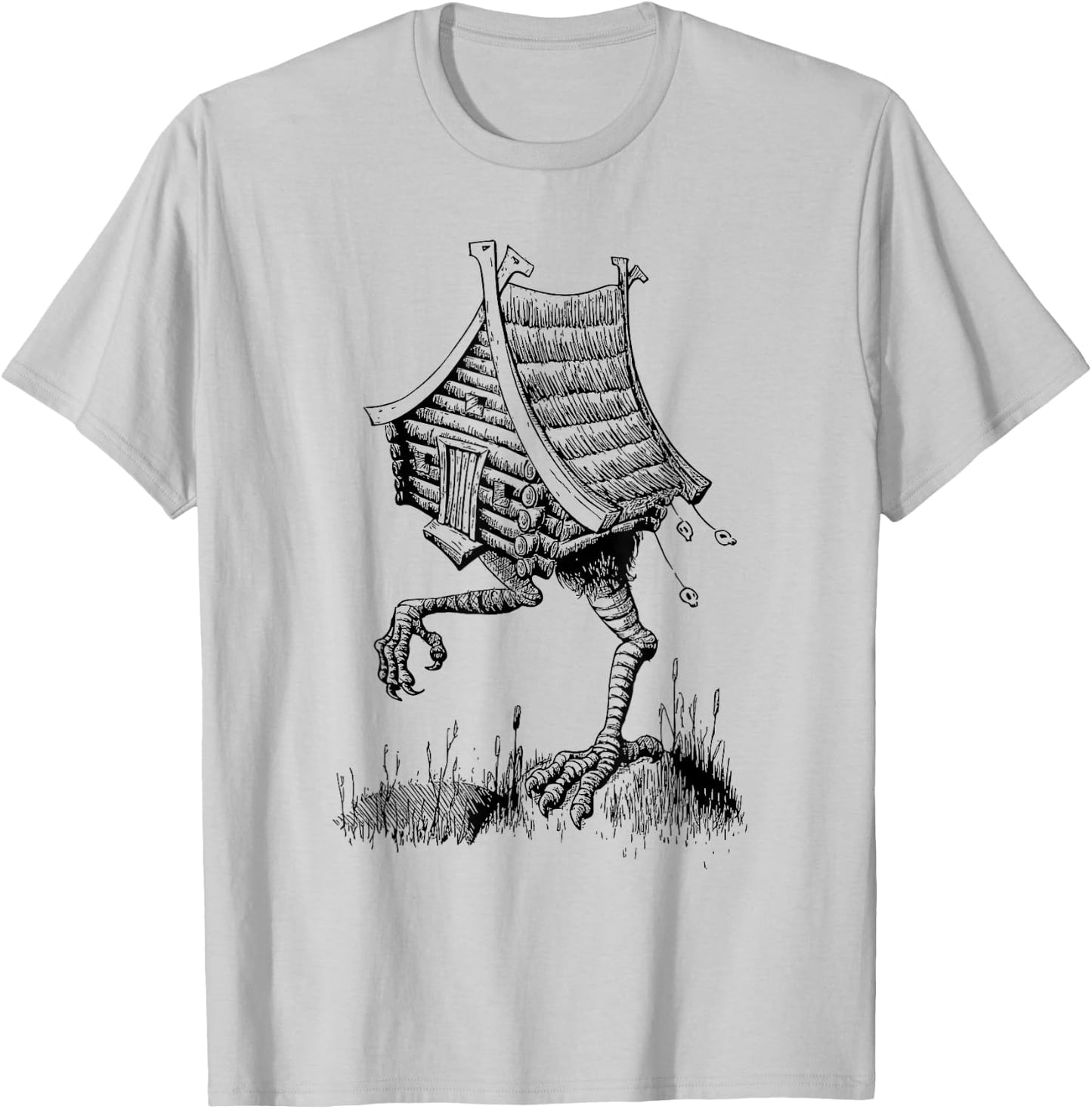 Walking House on Chicken Legs Slavic folklore Baba Yaga Art T-Shirt - T-Shirt | Ash