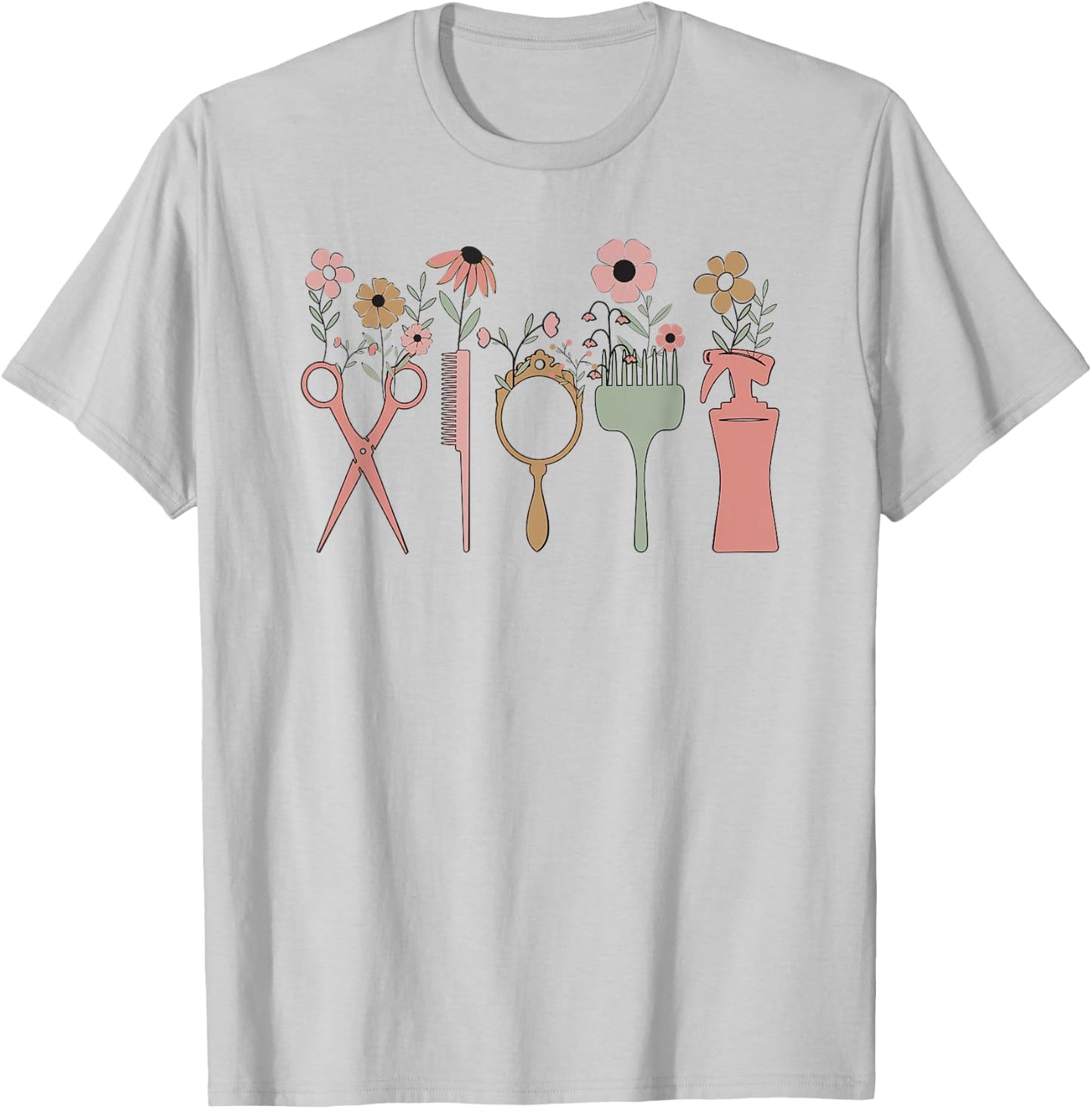 Hair Stylist Hairdresser Salon Men Women Groovy Retro Floral T-Shirt - T-Shirt | Ash