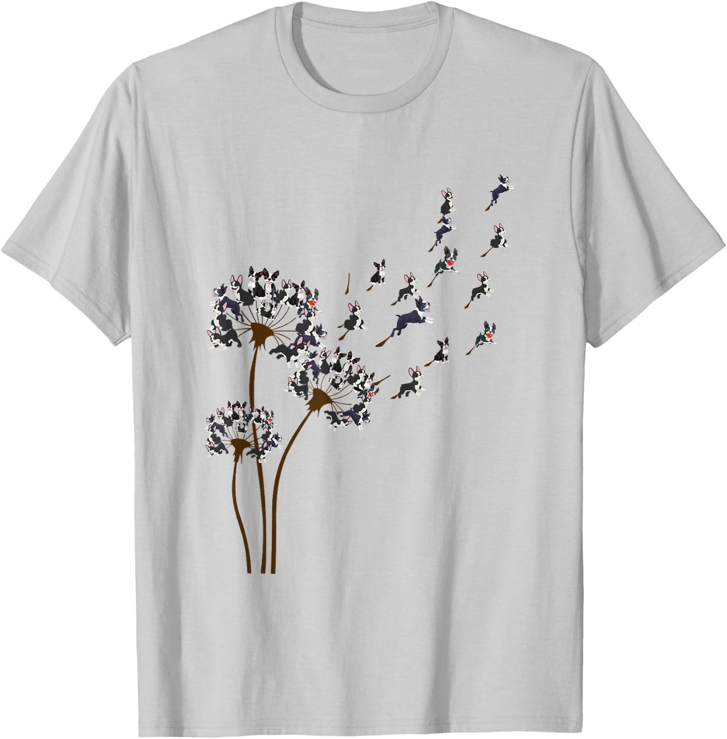 Boston Terrier Flower Fly Dandelion Funny Dog Lover Dog Dad T-Shirt - T-Shirt | Ash