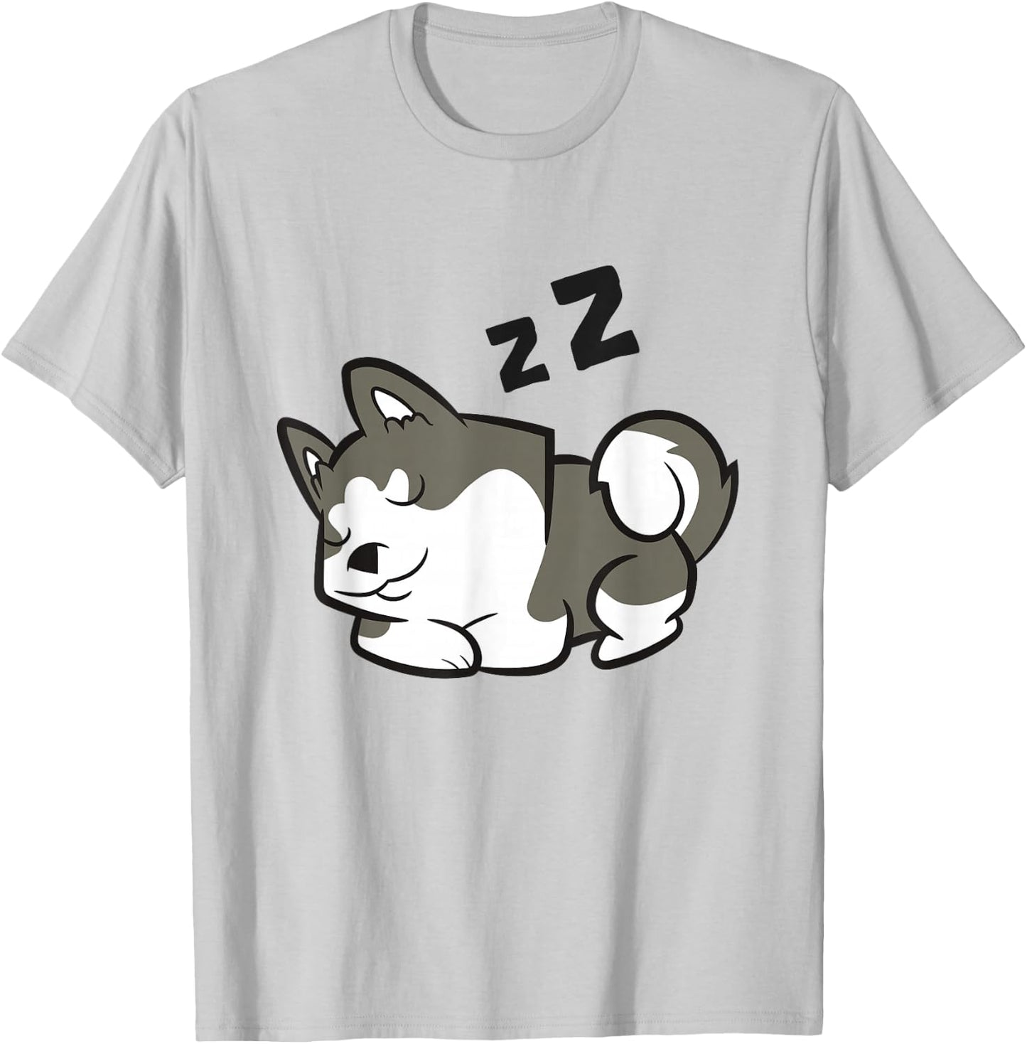 Siberian Husky Dog Sleeping Husky Pajama T-Shirt - T-Shirt | Ash