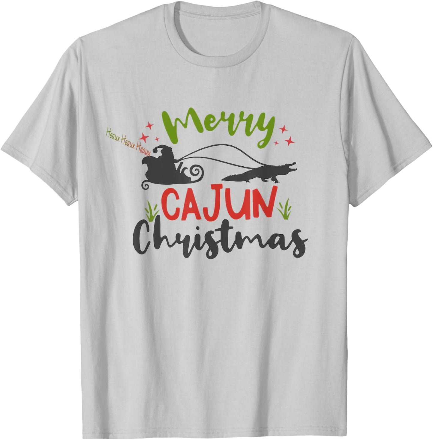 Cajun Santa Alligator Heaux Heaux Heaux Christmas X-mas T-Shirt - T-Shirt | Ash