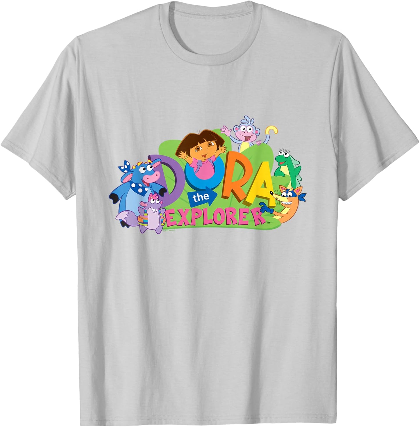Dora The Explorer Classic Logo with Boots and Swiper T-Shirt - T-Shirt | Ash