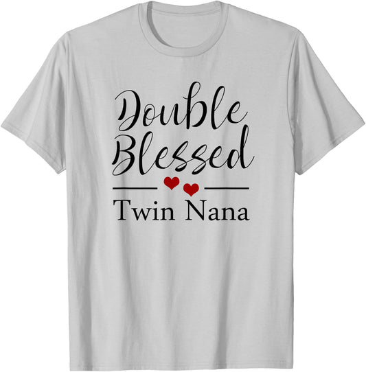 Double Blessed Twin Nana Red Hearts T-Shirt - T-Shirt | Ash