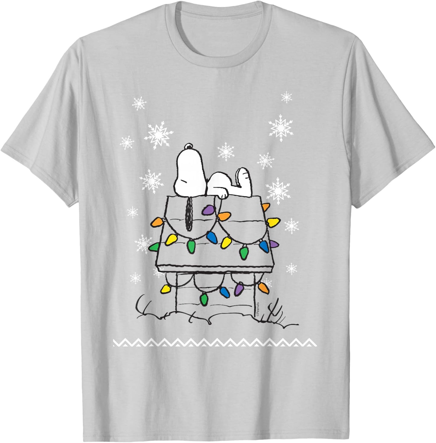 Peanuts Holiday Snoopy Dog House Lights Short Sleeve T-Shirt - T-Shirt | Ash