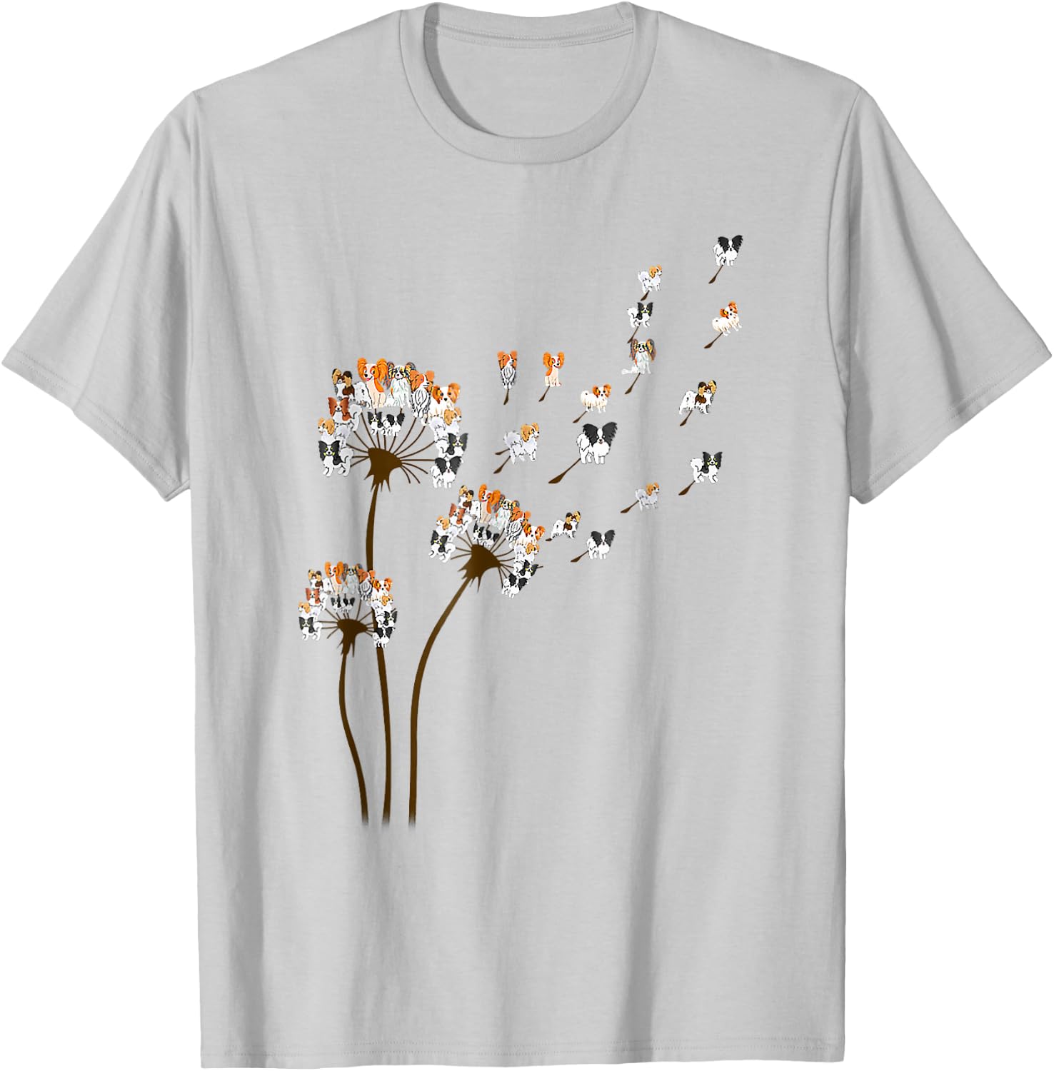 Papillon Dogs Flower Fly Dandelion Shirt Dog Mama Dog Lover T-Shirt - T-Shirt | Ash