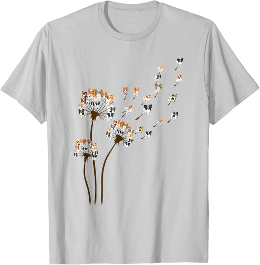 Papillon Dogs Flower Fly Dandelion Shirt Dog Mama Dog Lover T-Shirt - T-Shirt | Ash