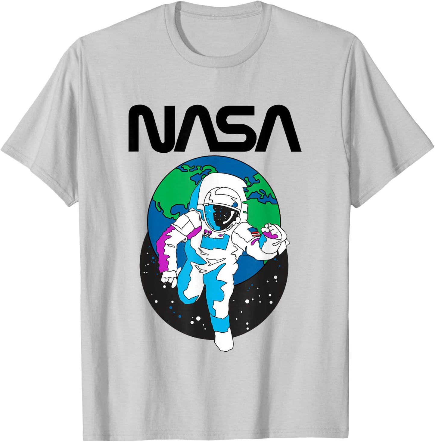 NASA Iconic Astronaut Over Earth Distressed Big Chest Logo T-Shirt - T-Shirt | Ash
