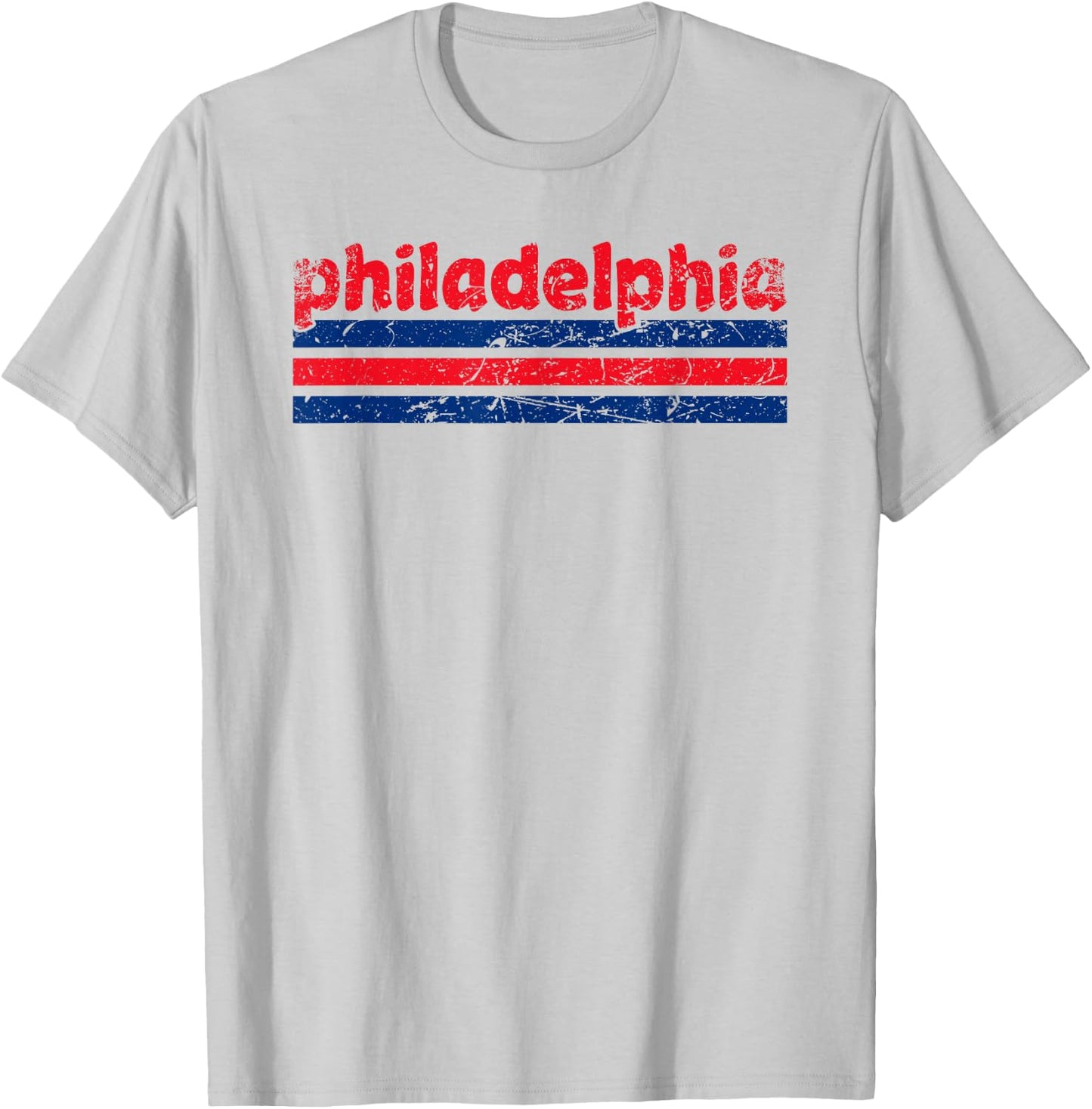 Philadelphia Pennsylvania Three Stripe Vintage Weathered T-Shirt - T-Shirt | Ash