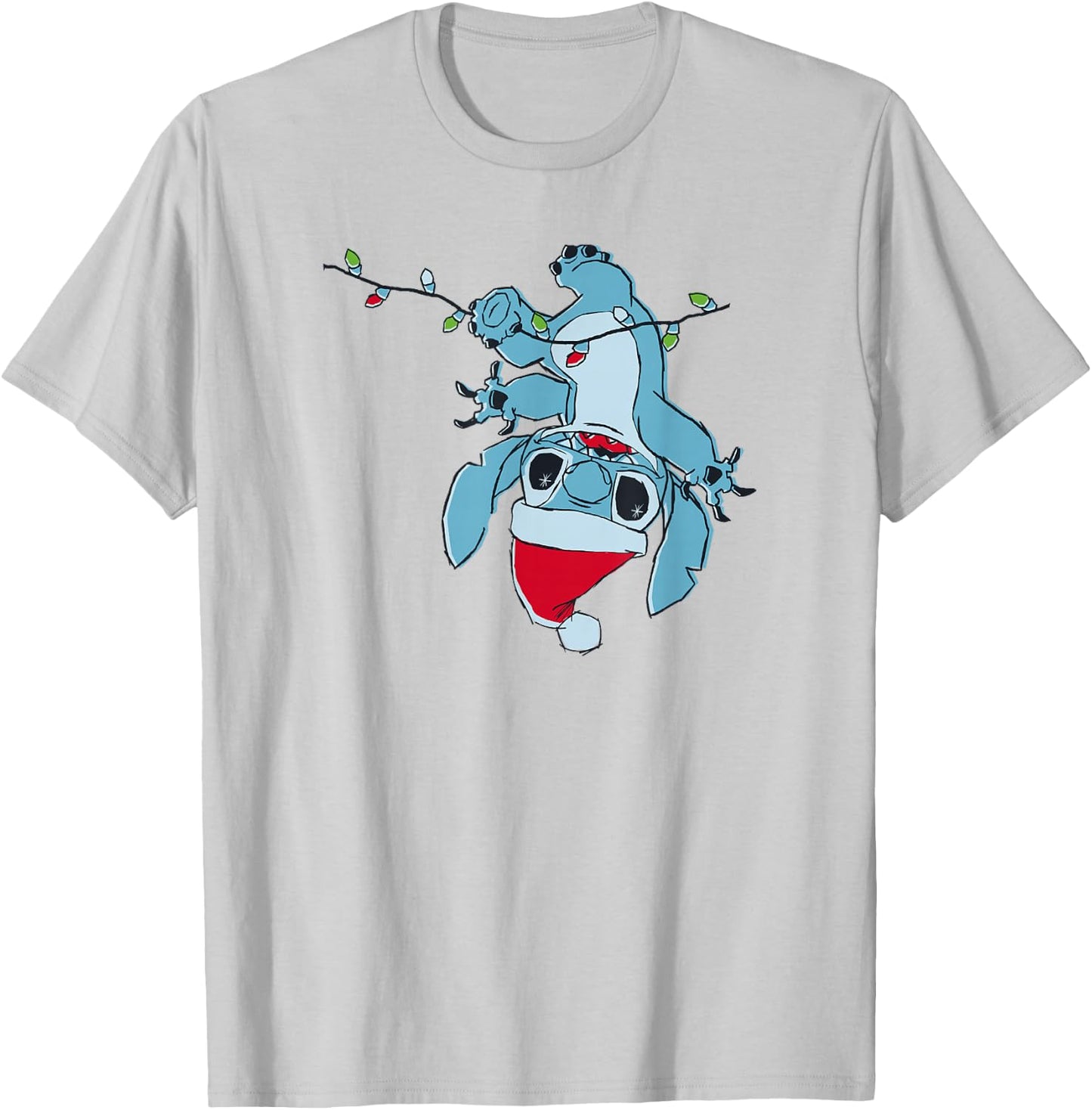 Disney Lilo & Stitch Christmas Lights Upside Down Stitch T-Shirt - T-Shirt | Ash