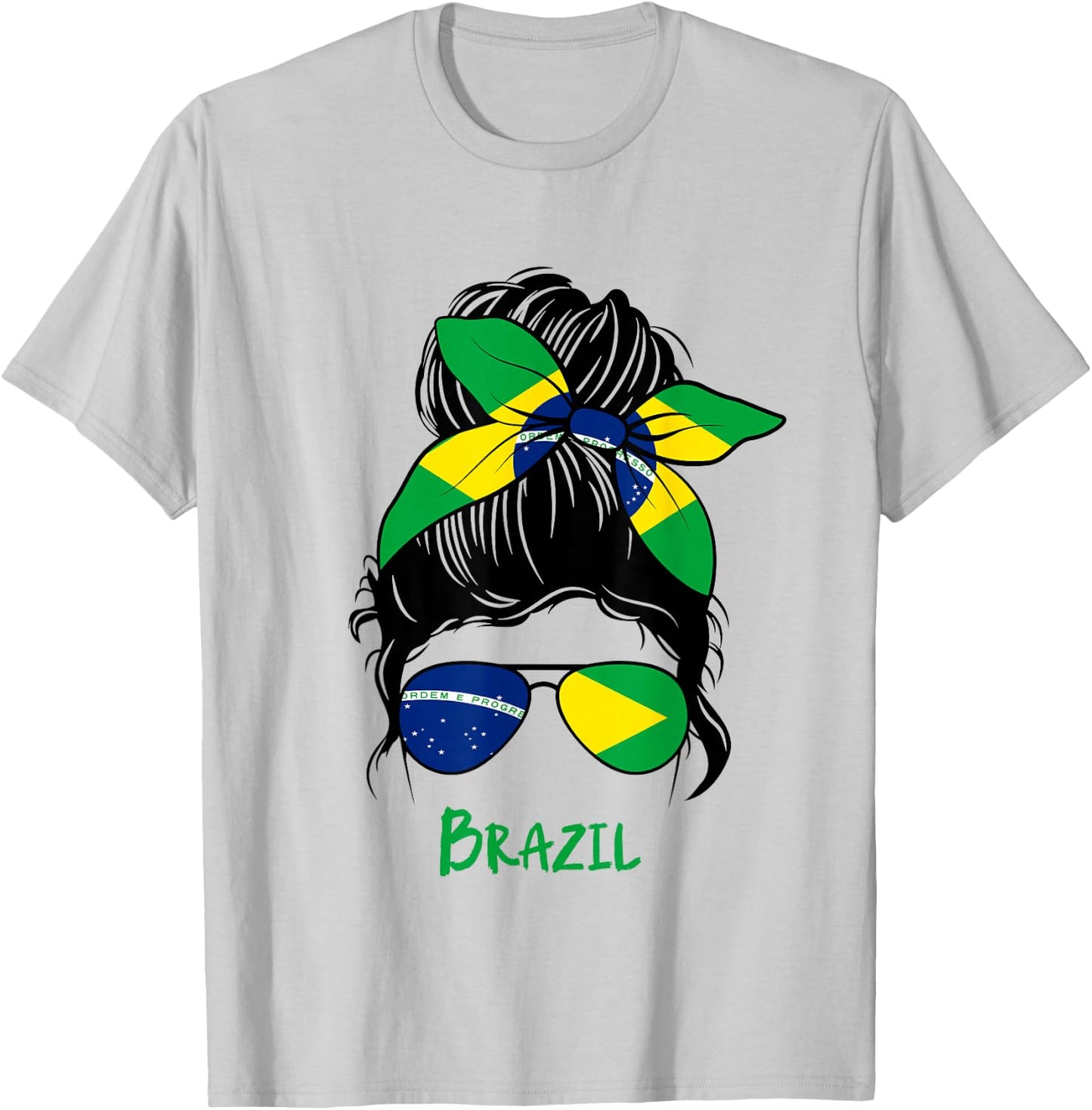Brazil Pride Woman Bandana Brazil Flag Sunglasses Look T-Shirt - T-Shirt | Ash