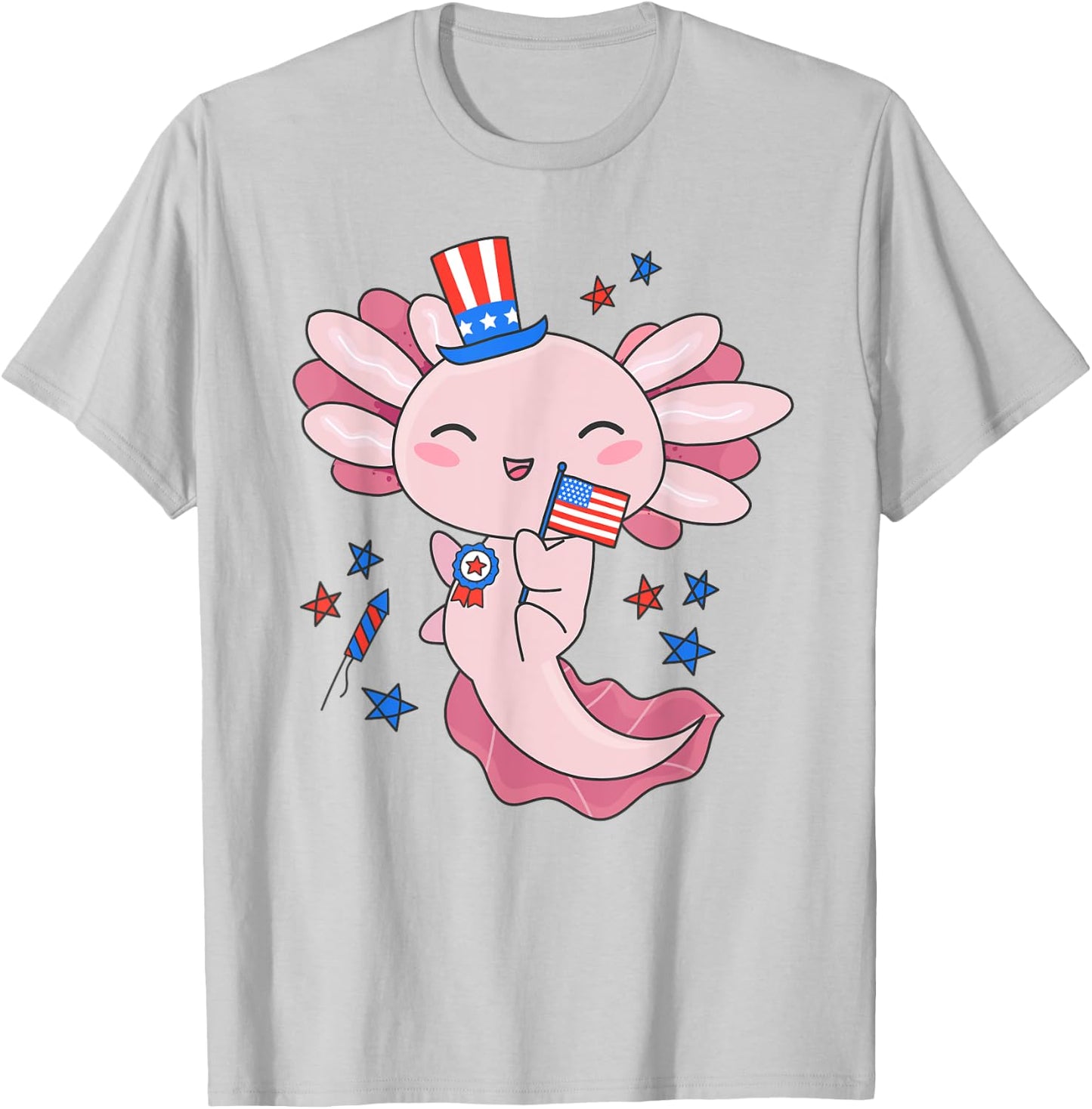 American Axolotl 4th of July US Flag Patriotic Axolotl USA Women Kids Men T-Shirt - T-Shirt | Ash