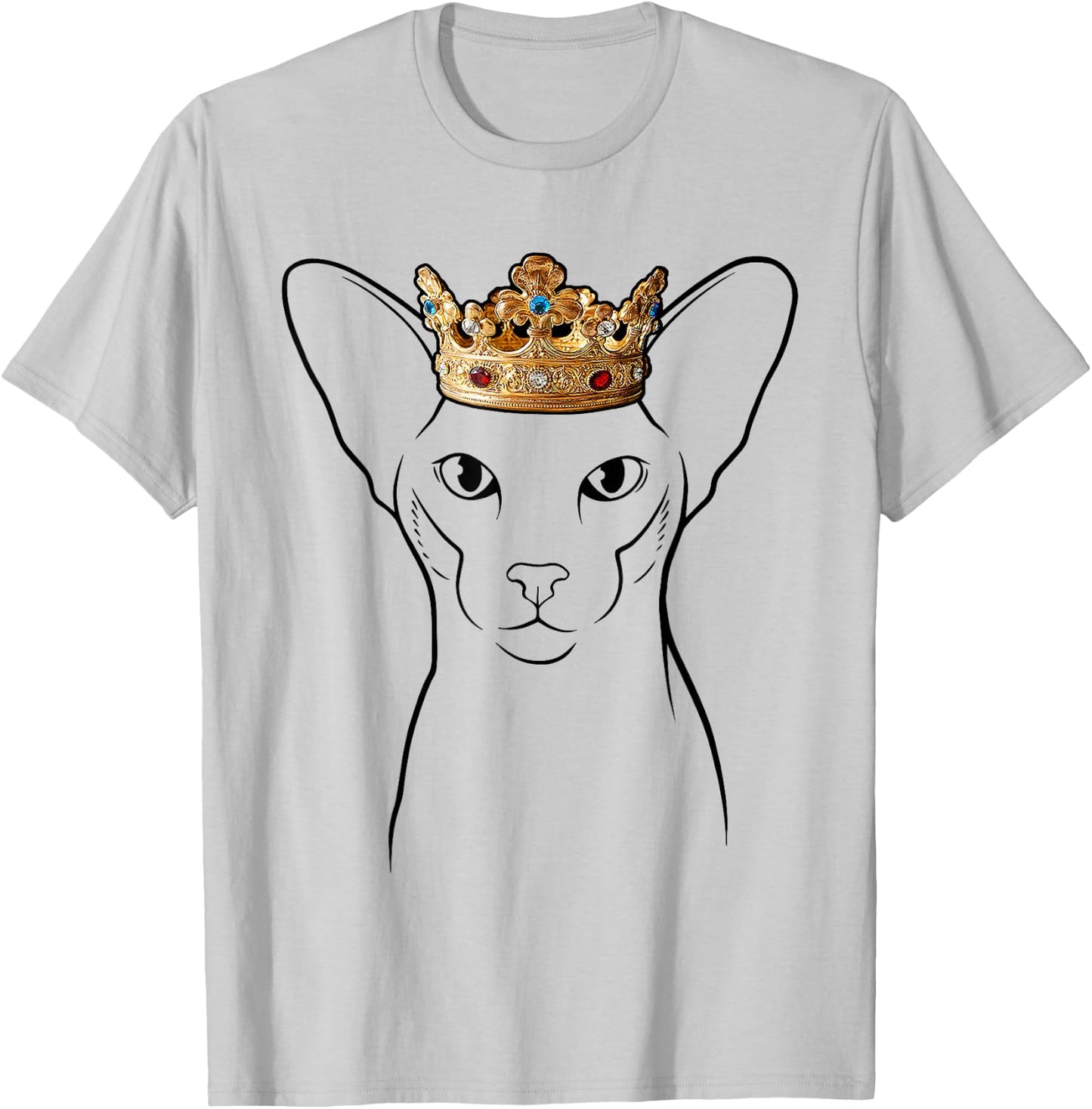 Oriental Cat Wearing Crown T-Shirt - T-Shirt | Ash