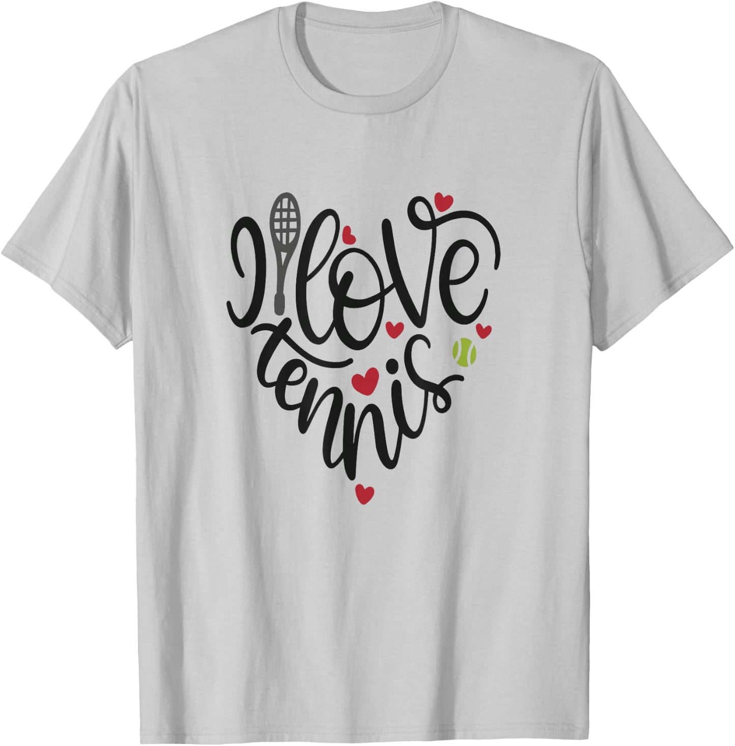 I Love Tennis Shirt Girly School Team Coach Player Heart T-Shirt - T-Shirt | Ash