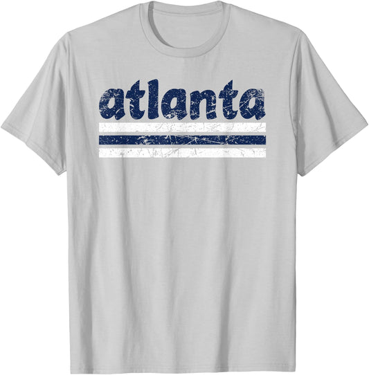 Atlanta Georgia Three Stripe Vintage Weathered T-Shirt - T-Shirt | Ash