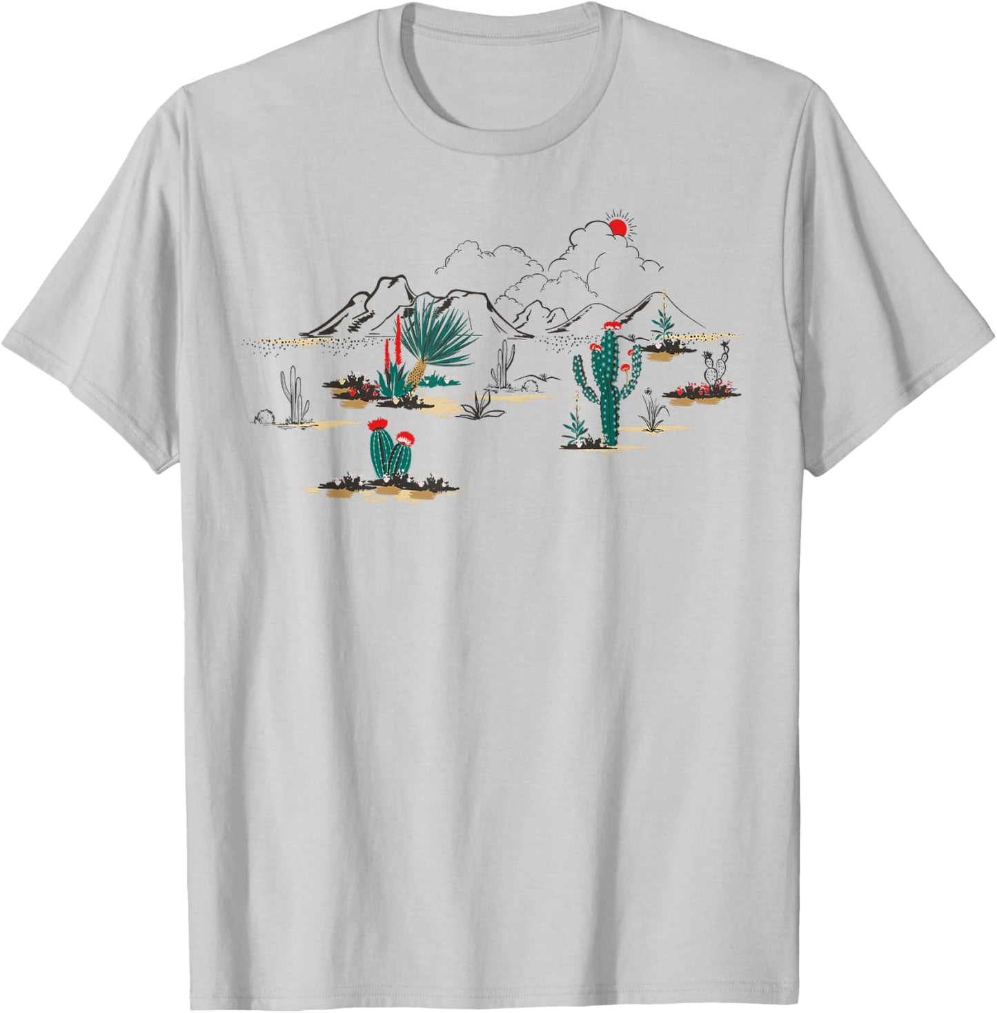 Vintage Desert Sunset Cactus Retro Vibe Landscape T-Shirt - T-Shirt | Ash