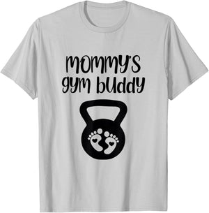 Mommy's Gym Buddy Pregnant Kettlebell Lifting Bodybuilding T-Shirt - T-Shirt | Ash