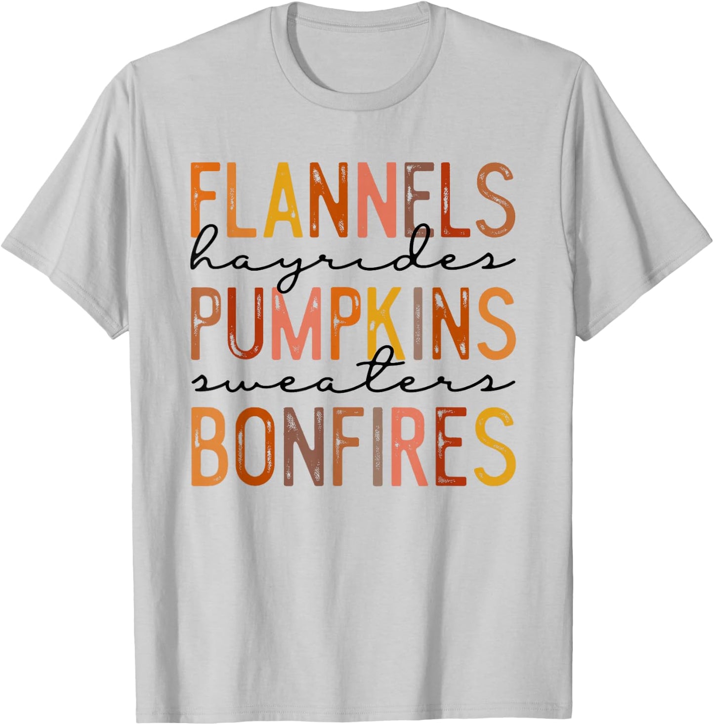 Flannels Hayrides Pumpkins Sweaters Bonfires Autumn Vintage T-Shirt - T-Shirt | Ash