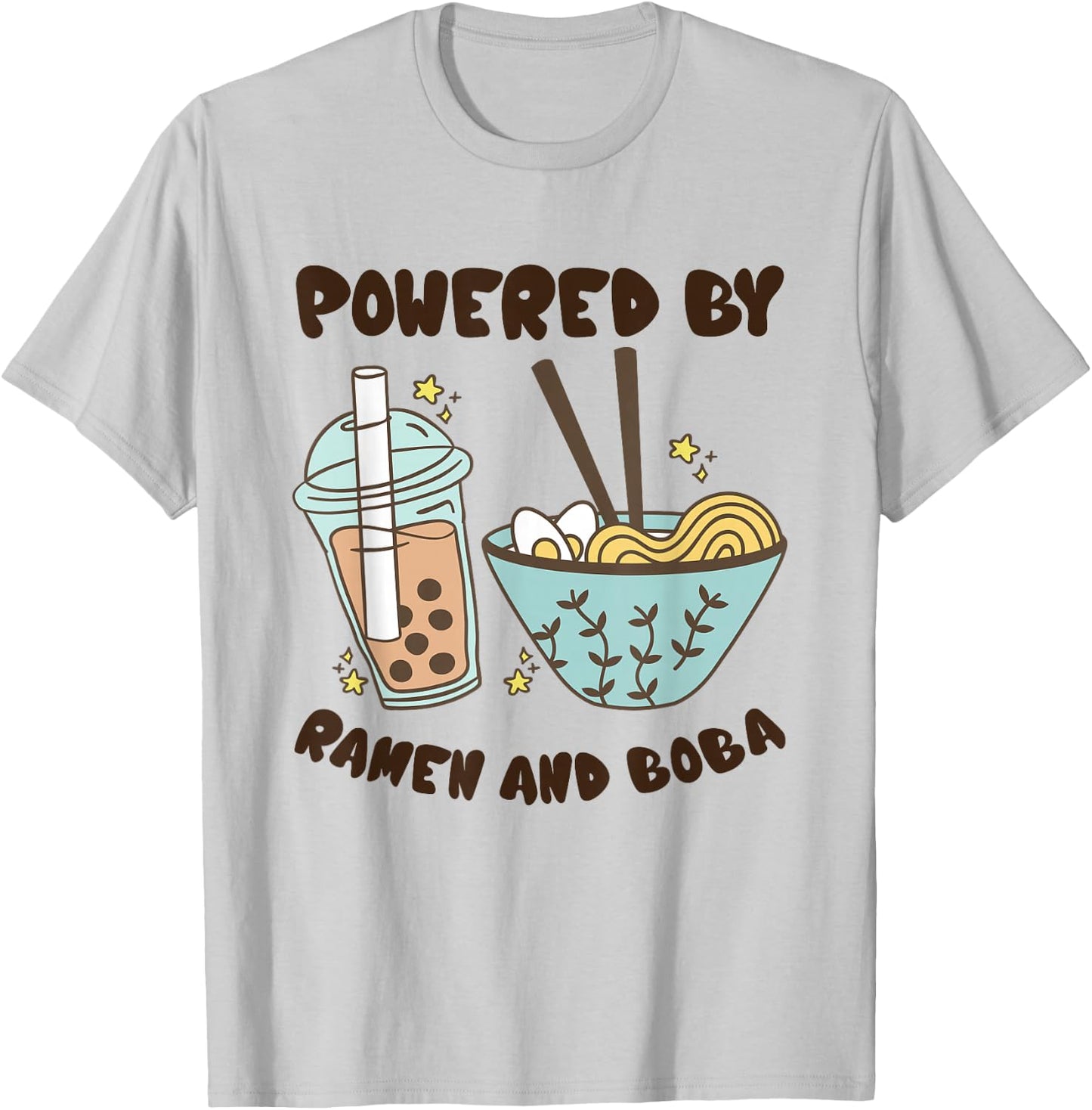 Powered By Ramen And Boba Tea Japanese Food Anime T-Shirt - T-Shirt | Ash