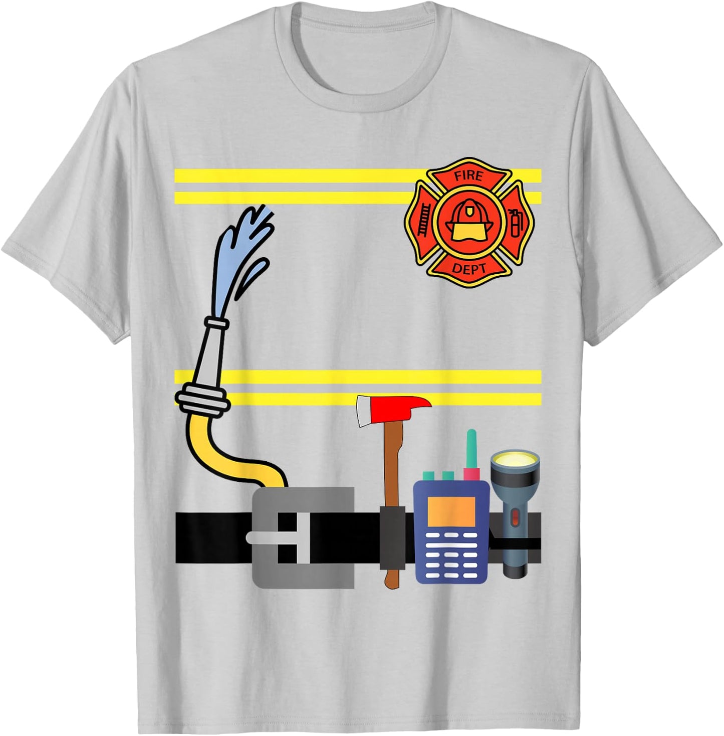 Boys Girl Men Kid Women's Fireman Firefighter Lazy Costume T-Shirt - T-Shirt | Ash