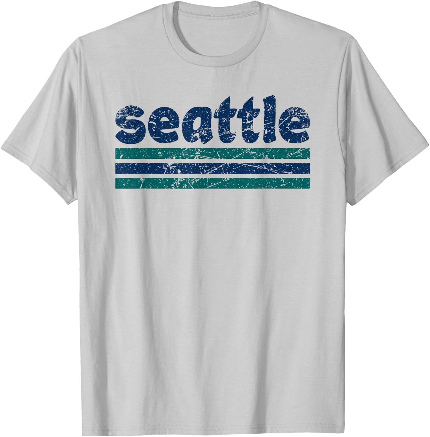 Seattle Washington Three Stripe Vintage Weathered T-Shirt - T-Shirt | Ash