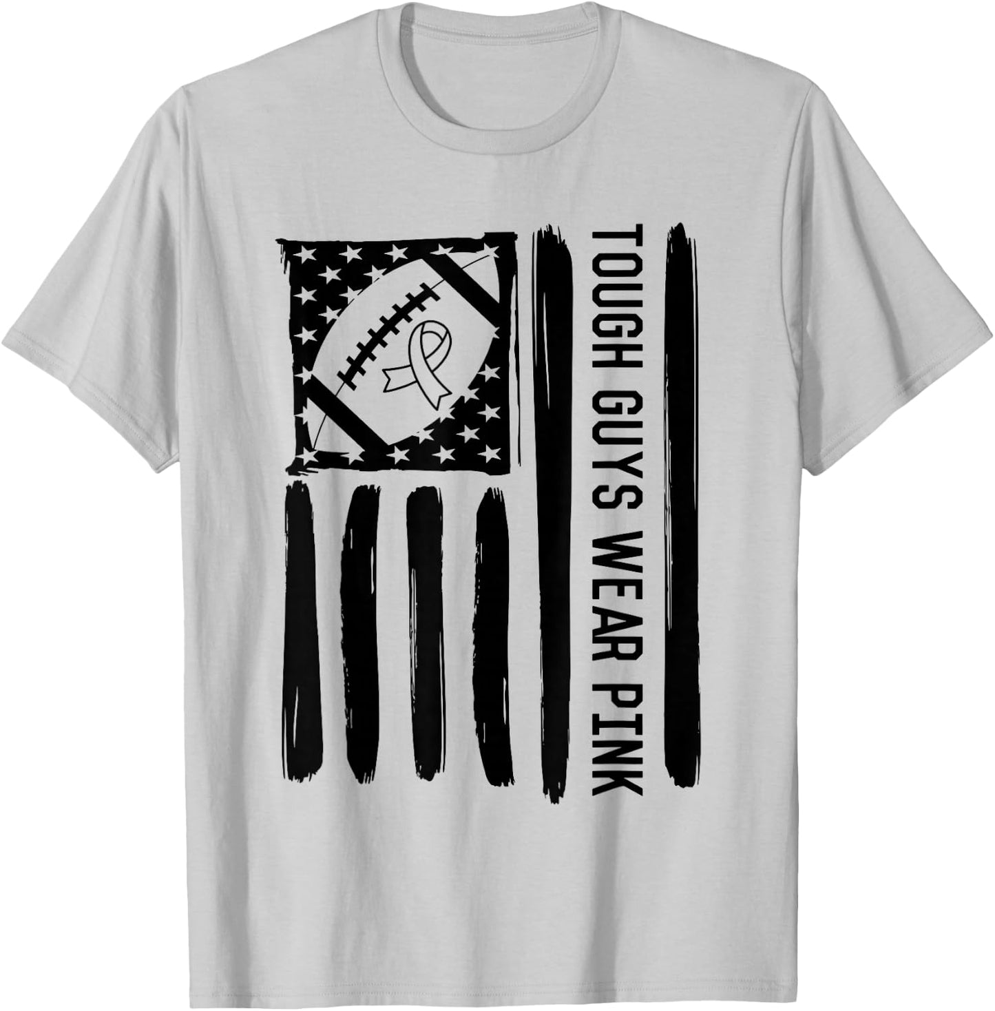 Tough Guys Wear Pink Breast Cancer Football US American Flag T-Shirt - T-Shirt | Ash