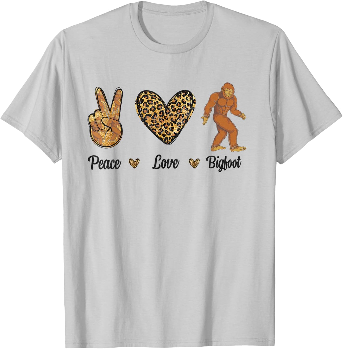 Peace Love Bigfoot Leopard Wild Animals Sasquatch Lover Men T-Shirt - T-Shirt | Ash