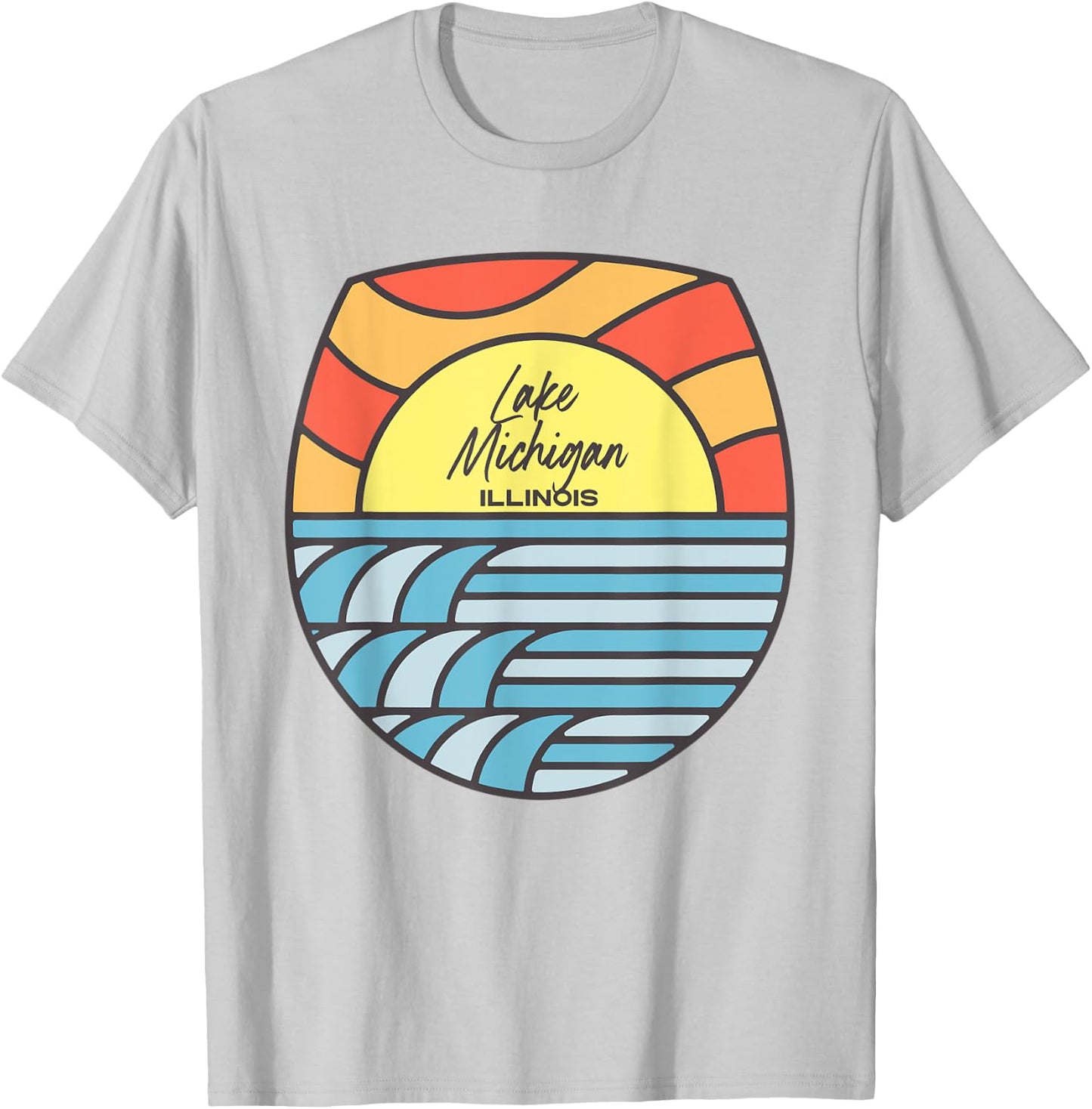 Lake Michigan Illinois IL Sunset Vacation Souvenir Chicago T-Shirt - T-Shirt | Ash