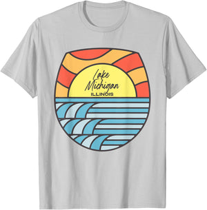 Lake Michigan Illinois IL Sunset Vacation Souvenir Chicago T-Shirt - T-Shirt | Ash