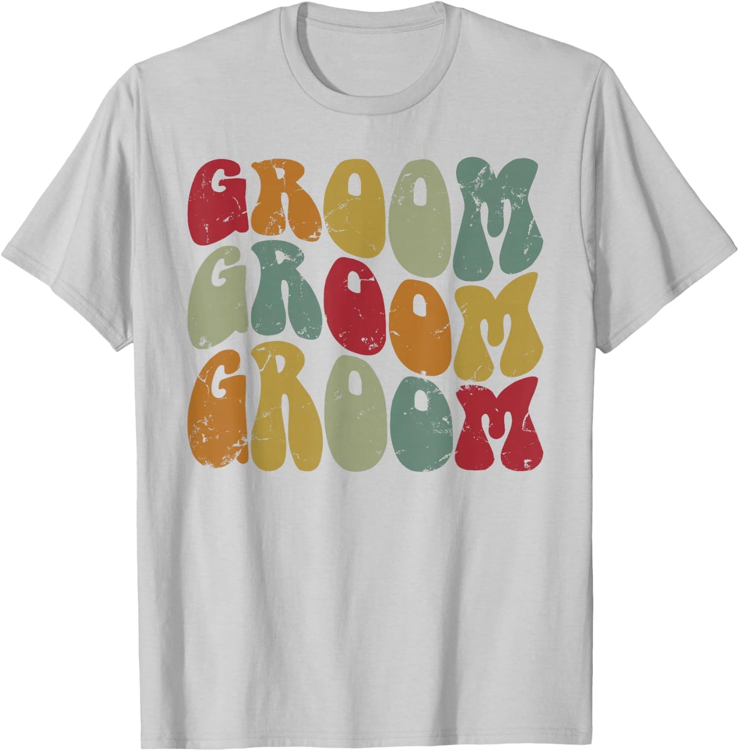 Groom Matching Bride, Wedding Groovy Retro Groom T-Shirt - T-Shirt | Ash