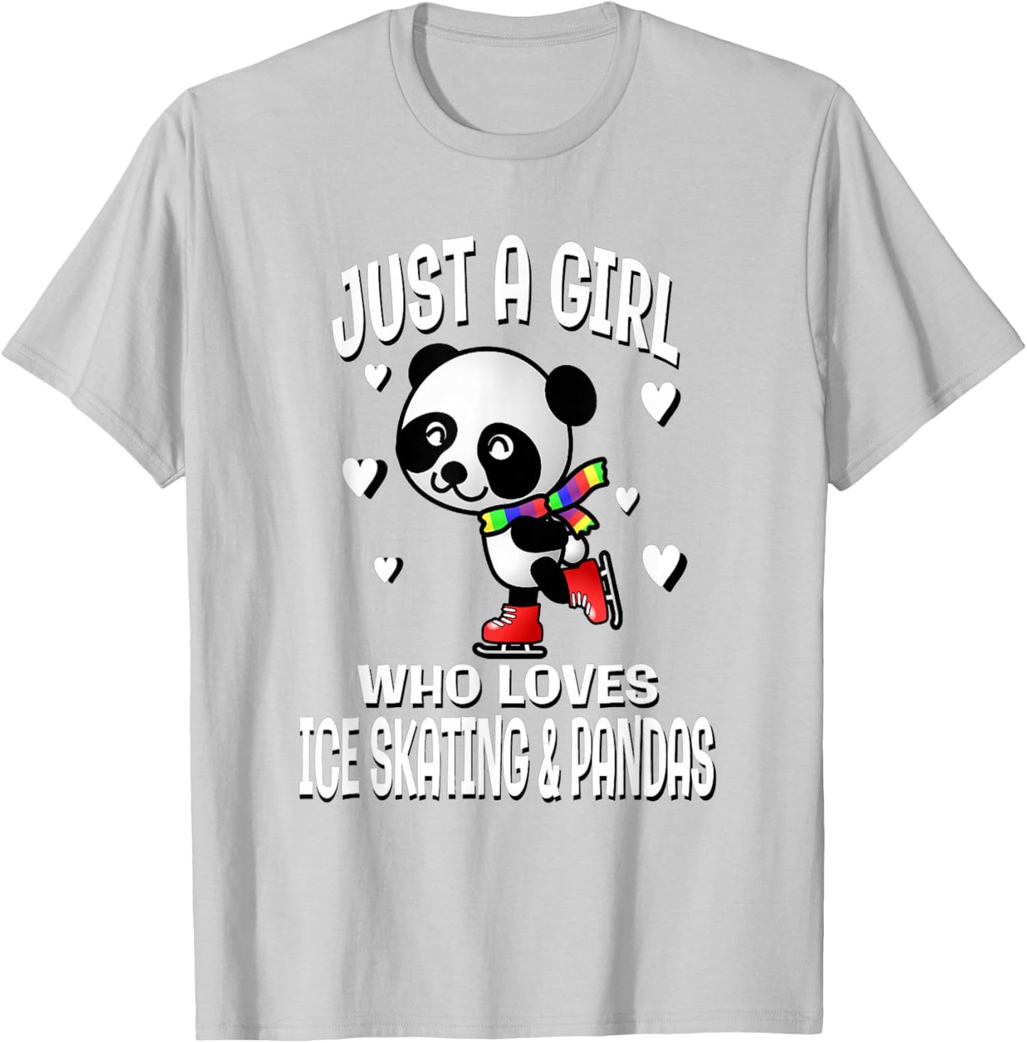 Just A Girl Who Loves Ice Skating & Pandas Cute Bear T-Shirt - T-Shirt | Ash