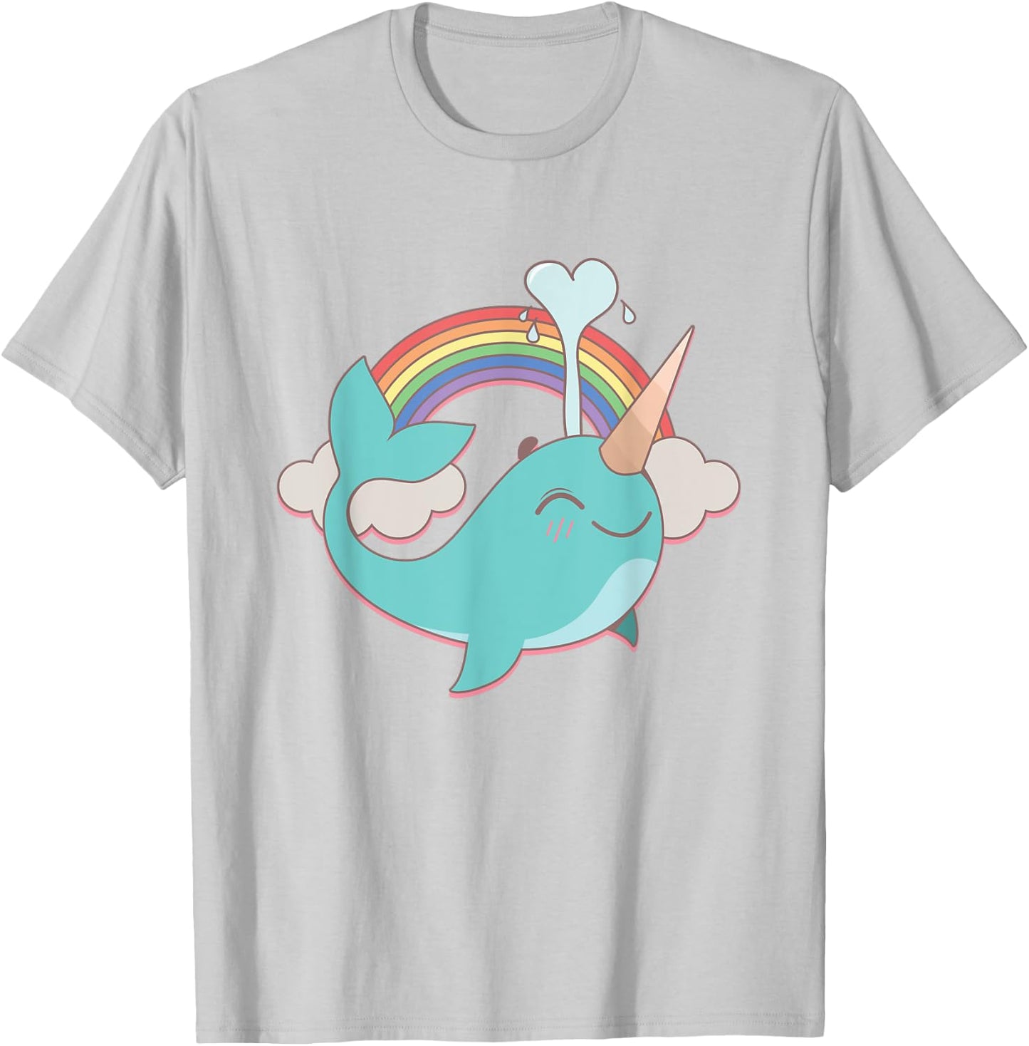 Narwhal Unicorn and Rainbow Blowing Water Girl's Cute T-Shirt - T-Shirt | Ash