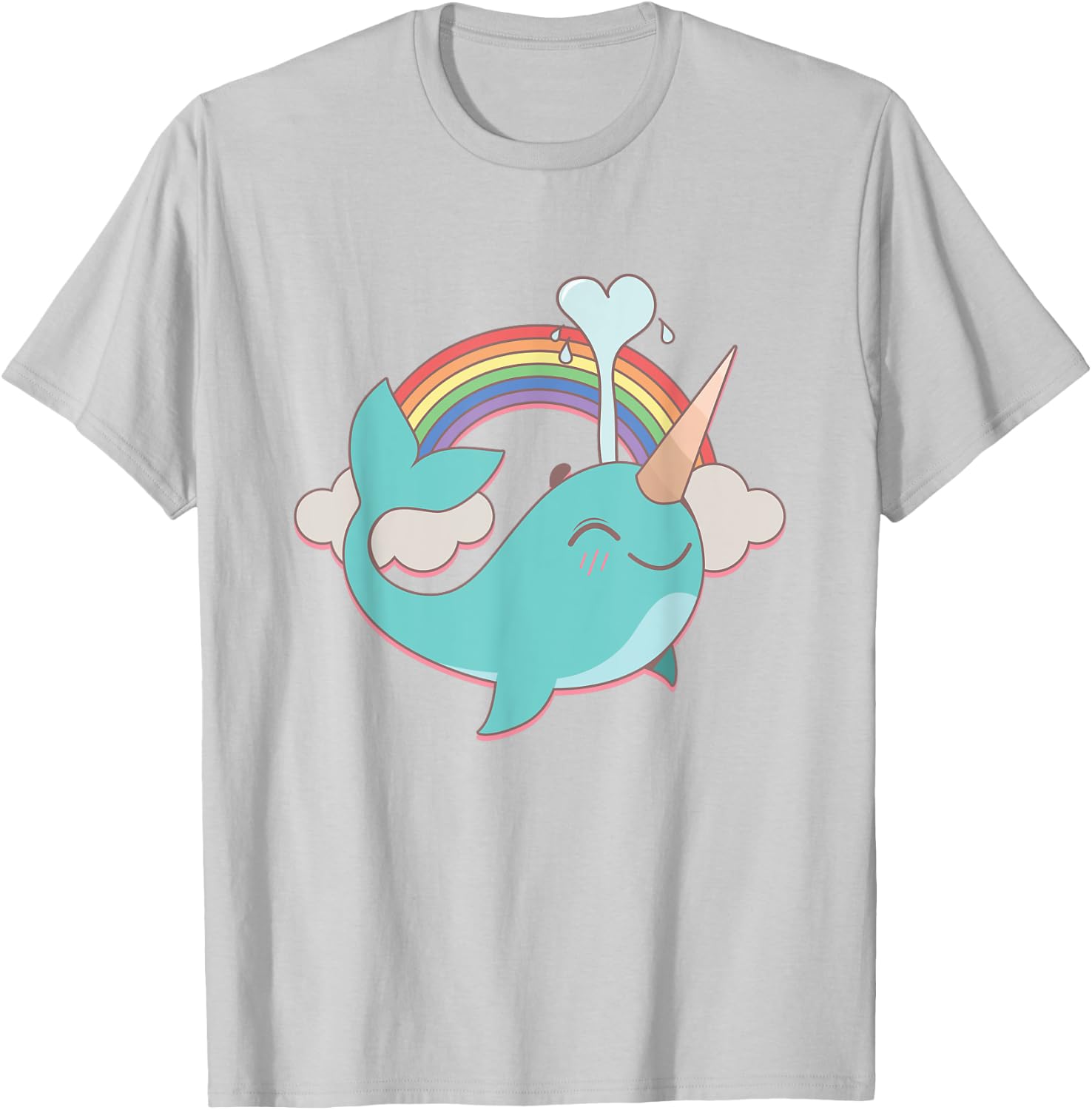 Narwhal Unicorn and Rainbow Blowing Water Girl's Cute T-Shirt - T-Shirt | Ash