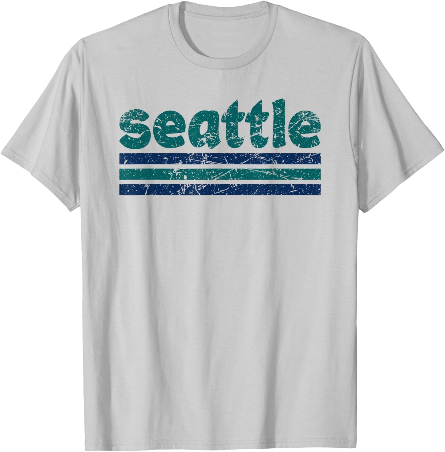 Seattle Washington Three Stripe Vintage Weathered T-Shirt - T-Shirt | Ash