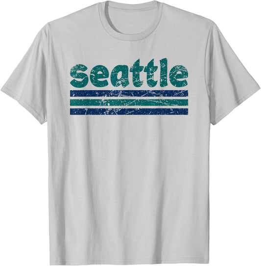 Seattle Washington Three Stripe Vintage Weathered T-Shirt - T-Shirt | Ash