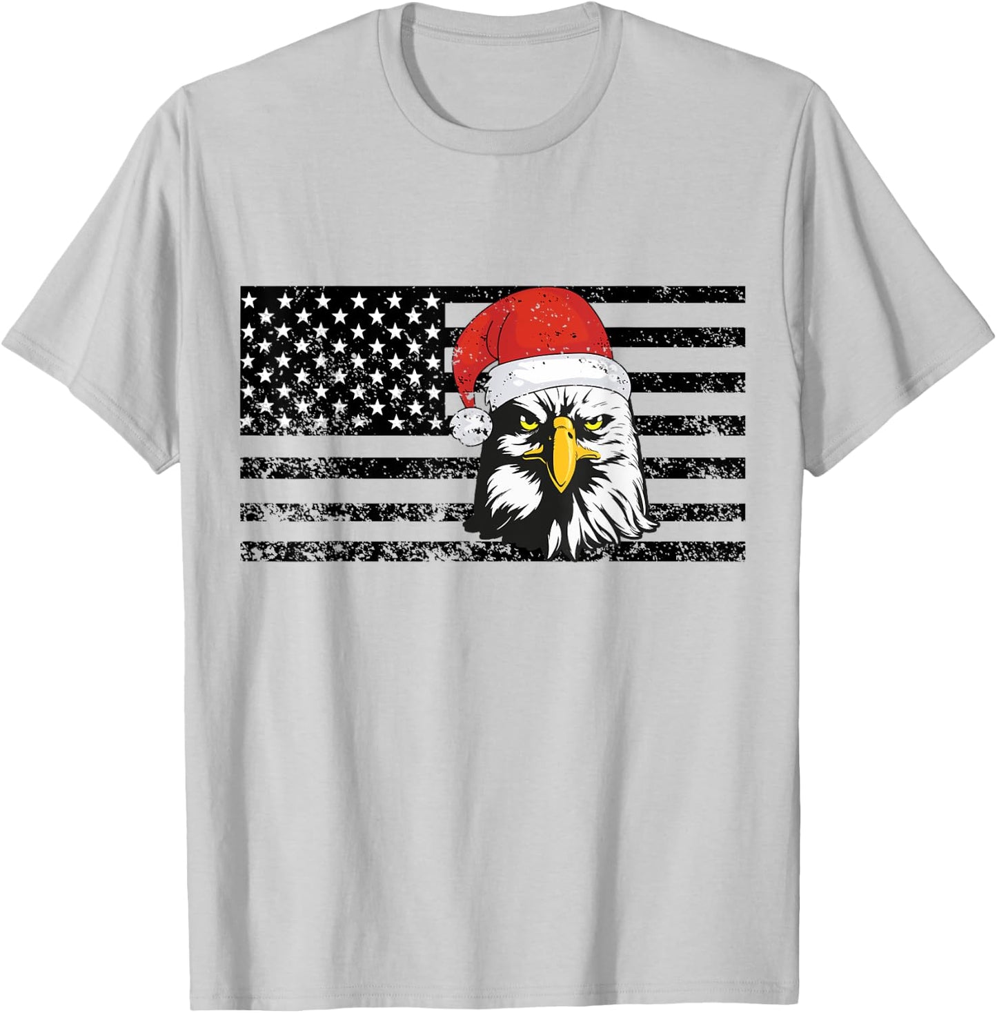 Merry Christmas Eagle USA Flag Costume Santa Hat Xmas Hat T-Shirt - T-Shirt | Ash