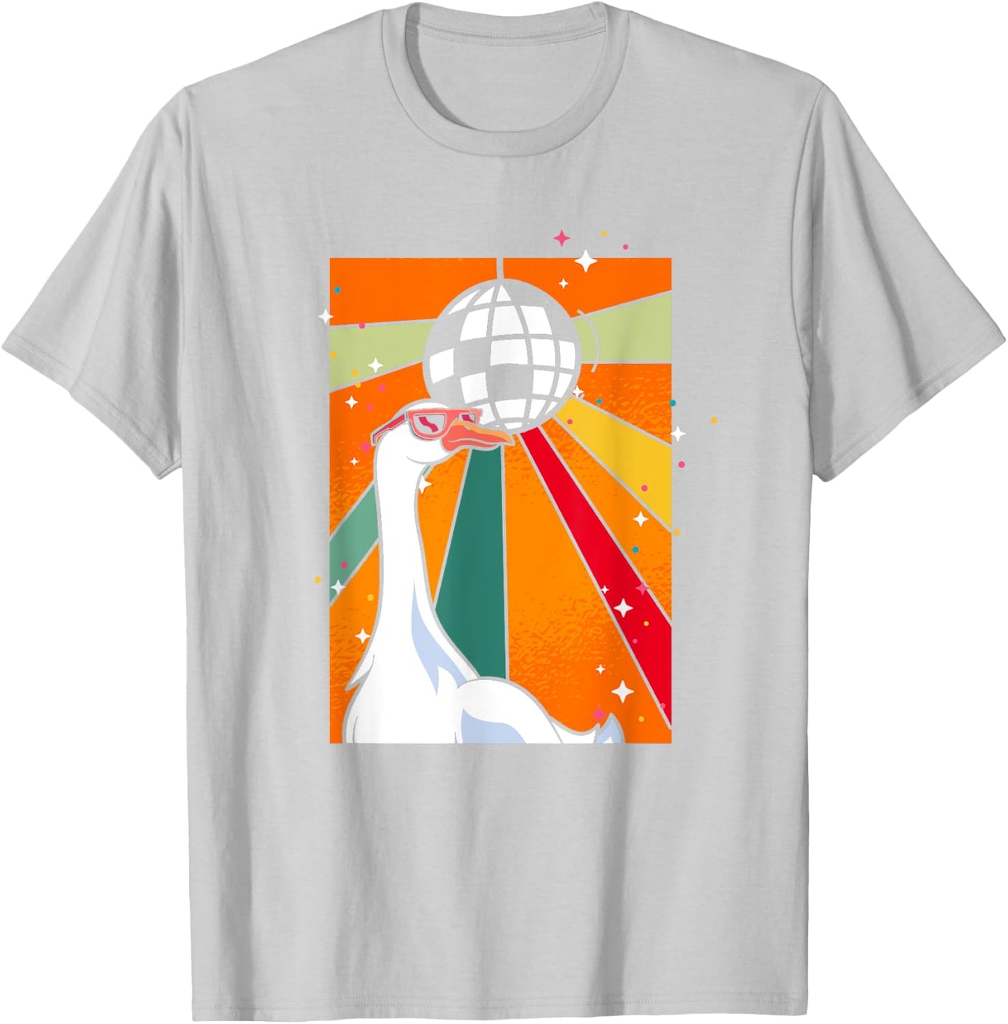 Funny Cool Farm Animal Disco Ball Sunglasses Retro Goose T-Shirt - T-Shirt | Ash