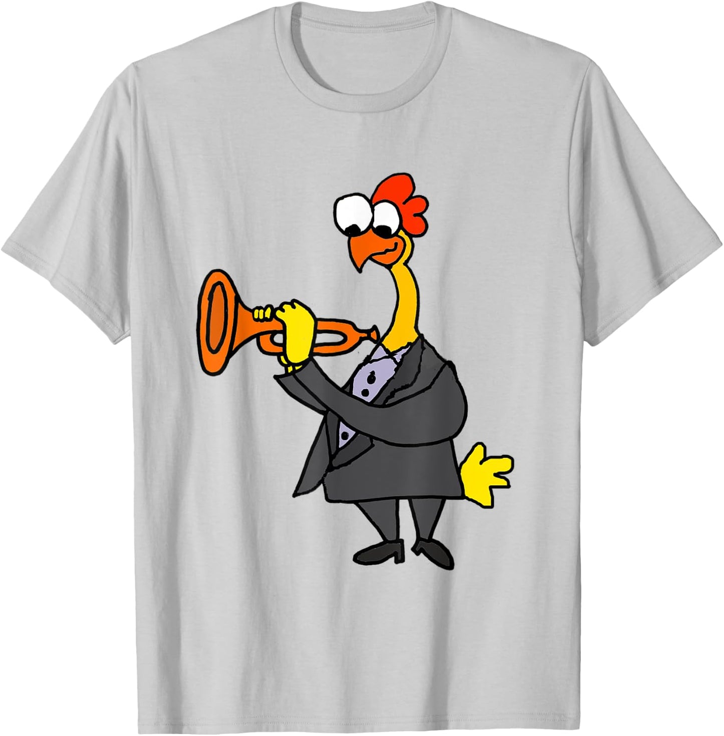 SmileteesMusic Funny Rubber Chicken Playing Trumpet T-Shirt - T-Shirt | Ash