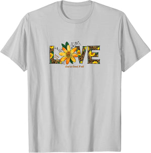 LOVE Leopard and Sunflowers, John 3:16 Christian Scripture T-Shirt - T-Shirt | Ash