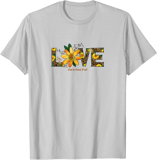 LOVE Leopard and Sunflowers, John 3:16 Christian Scripture T-Shirt - T-Shirt | Ash
