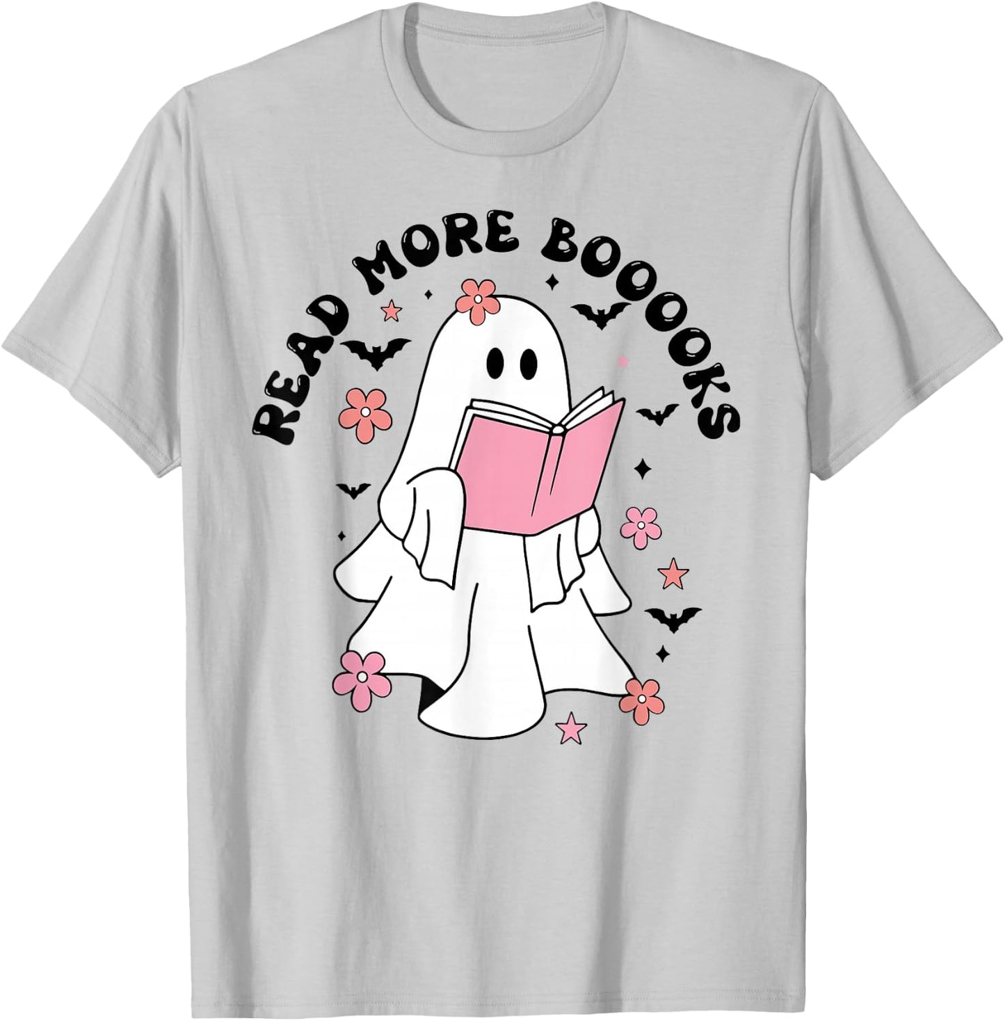 Groovy Booooks Ghost Read More Books Funny Teacher Halloween T-Shirt - T-Shirt | Ash