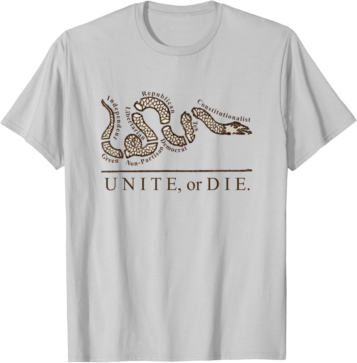 Unite or Die Political Parties Join or Die Inspired Quote T-Shirt - T-Shirt | Ash